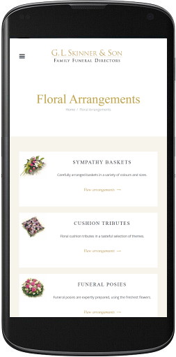 Mobile version of funeral director's website.
